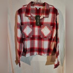 Marc New York Jeans Women's Red And White Open Plaid Flannel Shirt Size XL